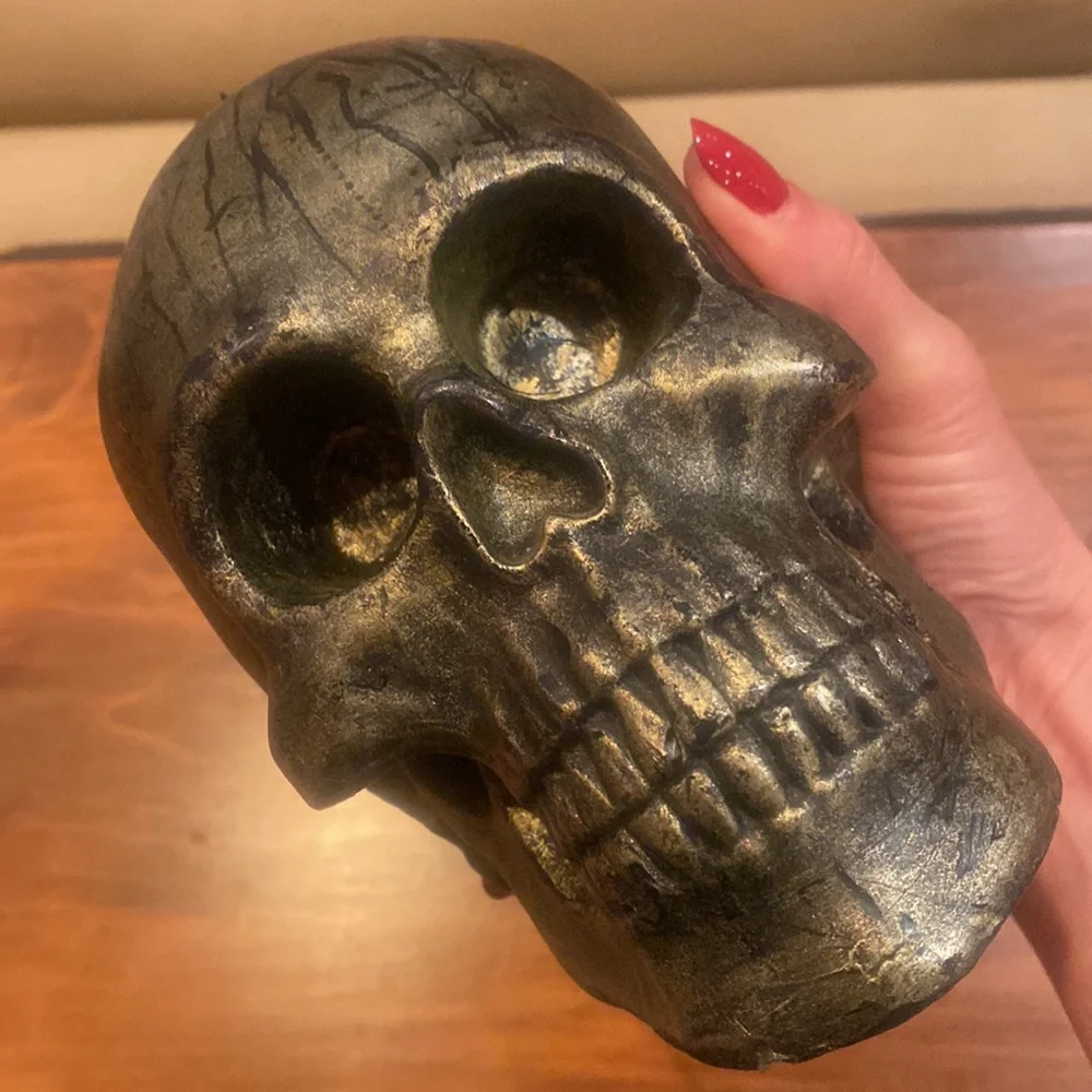 Rare Williams Sonoma Large Skull Halloween Black Green Gold